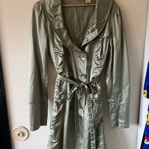 DKNY Sage Green Double-Breasted Trench Coat